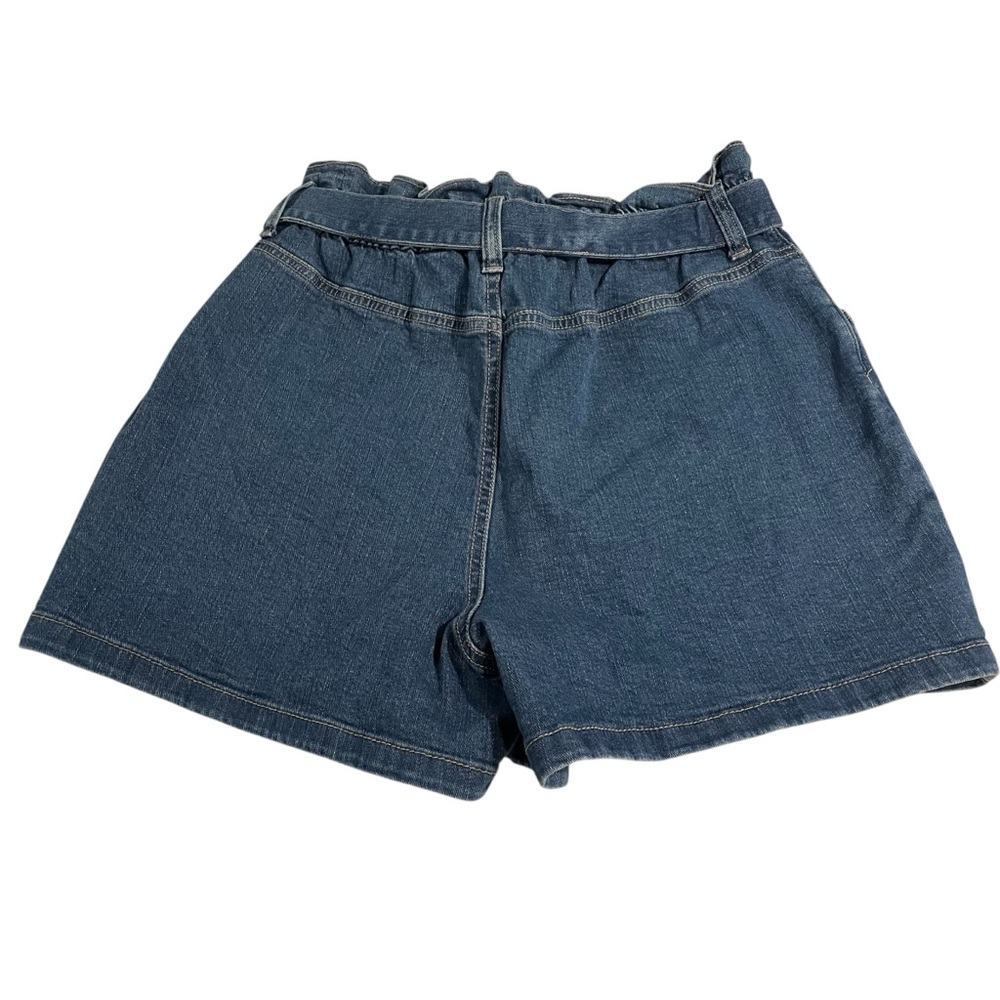 Time & Tru Paper Bag Denim Shorts Self Tie Women 12 High Rise Blue Boho Cottage - Picture 2 of 10